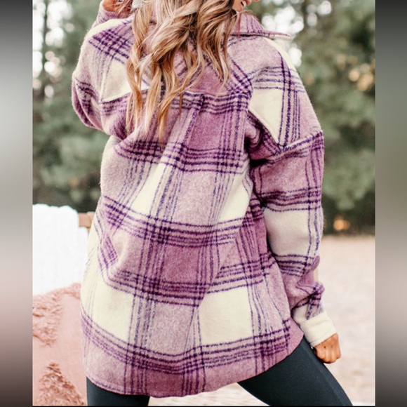 🍁 Thick Purple Medley Plaid Double Chest Pockets Fleece Jacket-I Went 1/2 Price! - Picture 2 of 16